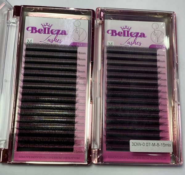 Blíster de pestañas 0.07 curva M Belleza Mix negras 3D