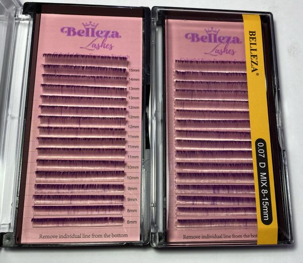 Blíster de pestañas 0.07 curva D Belleza Mix blanco con morado
