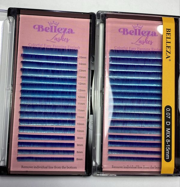 Blíster de pestañas 0.07 curva D Belleza Mix celeste con morado