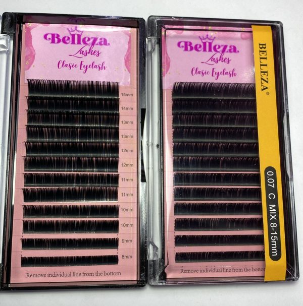Blíster de pestañas 0.07 curva C Belleza Mix negras