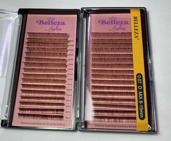 Blíster de pestañas 0.07 curva D Belleza Mix rosado con café