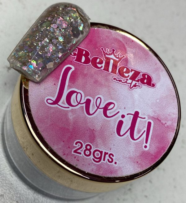 Acrílico glitter #2 love it Belleza Nails 28grs