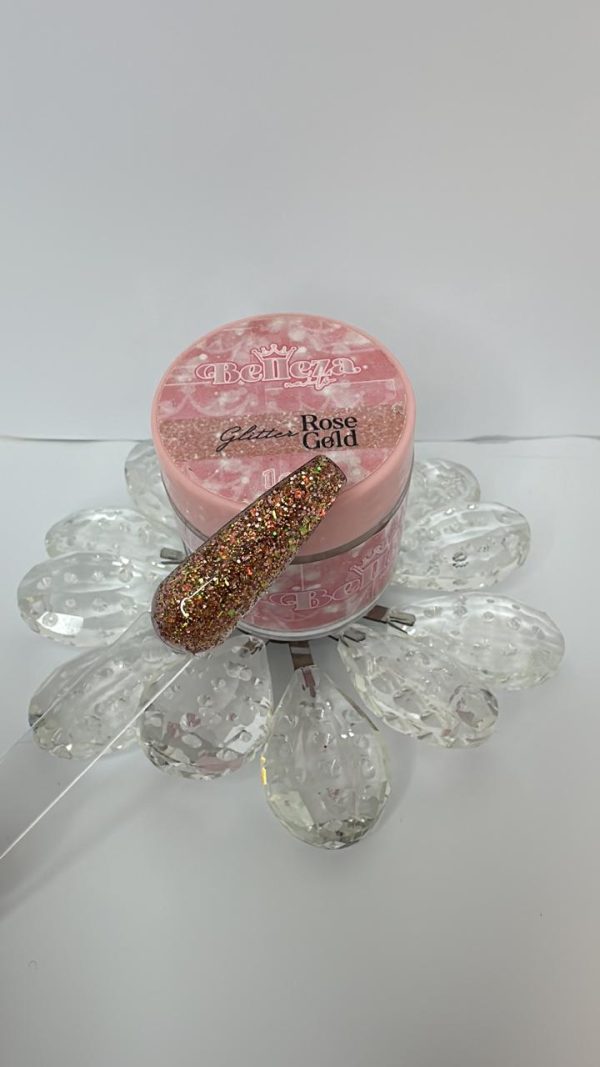 Acrílico glitter rose gold Belleza Nails 1 onza