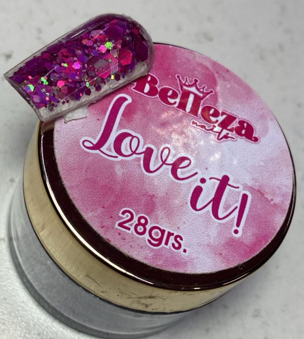 Acrílico glitter #9 love it Belleza Nails 28grs