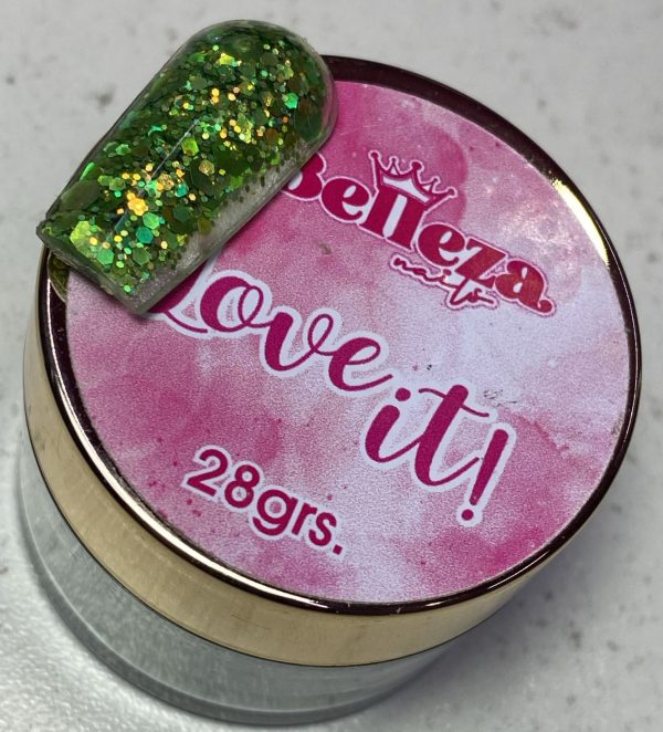 Acrílico glitter #18 love it Belleza Nails 28grs