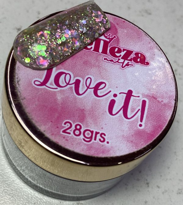 Acrílico glitter #15 love it Belleza Nails 28grs