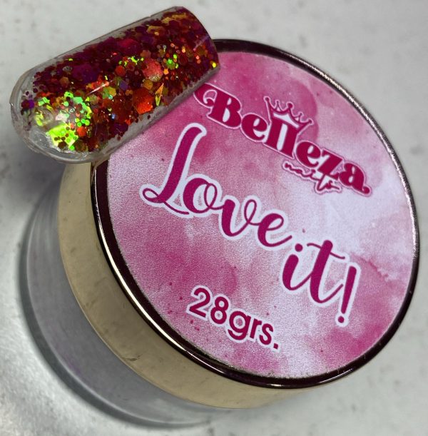 Acrílico glitter #25 love it Belleza Nails 28grs