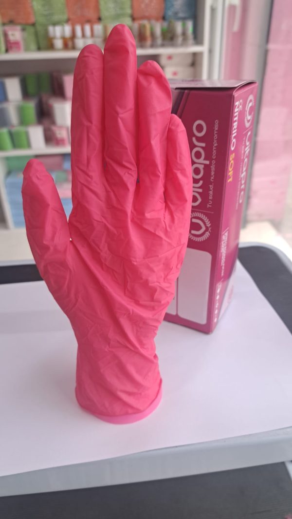 Caja de Guantes Rosado Fucsia de Nitrilo Talla S Vitapro 100 pares