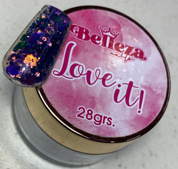 Acrílico glitter #4 love it Belleza Nails 28grs