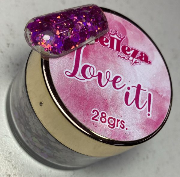 Acrílico glitter #19 love it Belleza Nails 28grs
